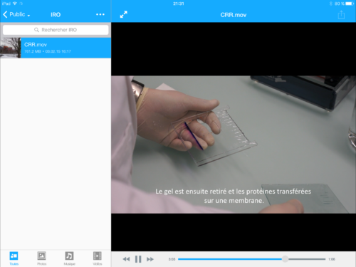 Lecture d'un fichier vidéo directement dans l'application MyCloud