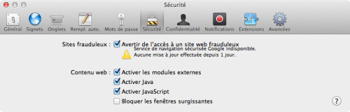 Activation du plug in Java dans Safari