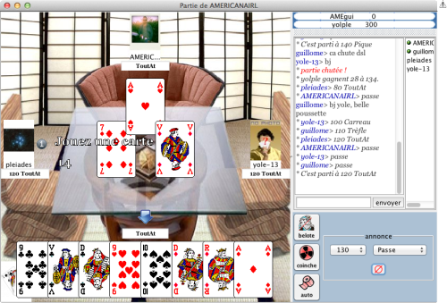Interface du jeu Belote En Ligne