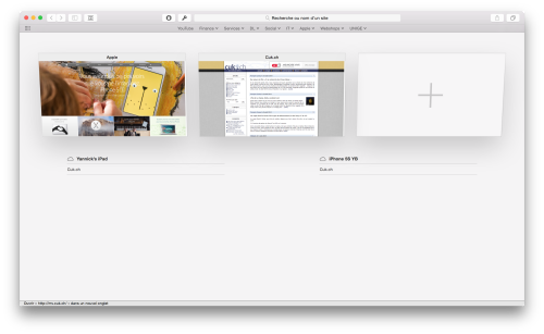 Un "pinch to dezoom" laissera apparaître les onglets ouverts, ainsi que les onglets iCloud